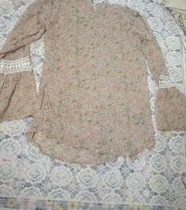 Boho Bell Sleeve Lace Trim Blouse