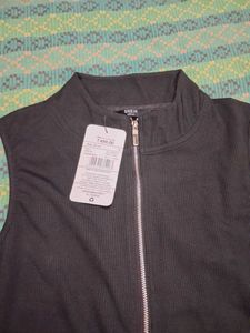 Branded zipper ribbed leotard top