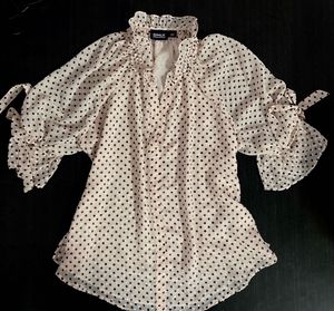 ONLY Pastel Peach Polka Dot Ruffle Neck Tops - Siz