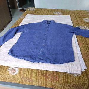 Men's Blue Band Collar Shirt