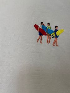 Casual White T-Shirt with Embroidered Surfers