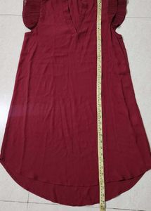 Burgundy fancy Sleeves Dress