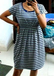 Grey Blue Striped Dress By Brink. A Su