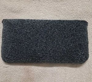 Dark Grey Beaded Evening Clutch / Purse