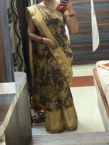 Elegant Gold Floral Print Saree