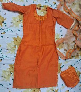 Orange Kurta Set with Intricate Embroidery