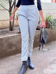 Plaid High-Waisted Trousers