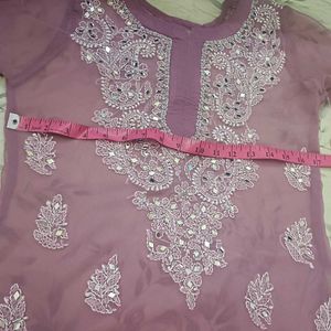 Lilac Chikankari Kurti with Mirror Work