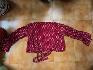 Chic Red Printed Wrap Top