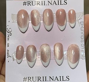 French Tip Press On Nails Cat eye
