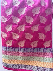 Vibrant Pink Saree with Leaf Motifs