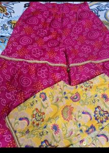 Vibrant Yellow &amp; Pink Kurta Set