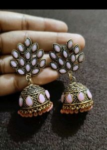 Pink Jhumkas and Red Earrings Combo