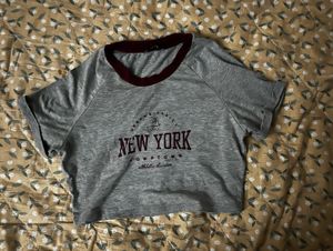 Grey New York Graphic Crop Top