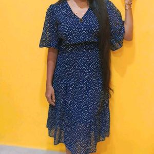 Chic Navy Polka Dot Midi Dress