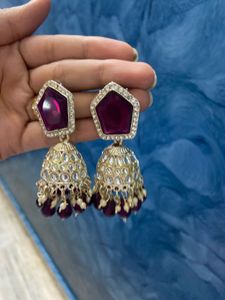 Stunning Jhumka Earrings with Purple Stones