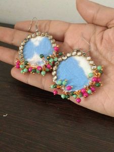 Boho Beaded Hoop Fabric  Earrings