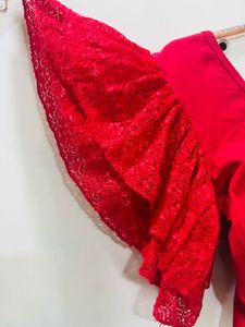 Red Lace Sleeve Blouse