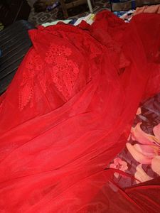 New Cherry Red Heavy Saree With blouse piece