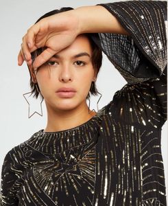 Imported Sequin Embellished Black Party Dress
