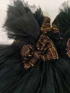 12-24 months Black &amp; Gold Bow Dress with Matching