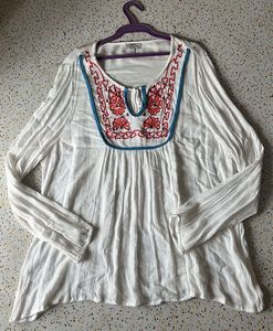 Embroidered White Long Sleeve Top