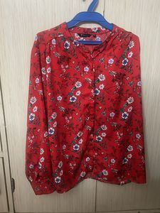 Floral Print Red Blouse