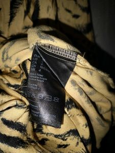 Yellow Black Satin Tiger Animal Print Blouse H&amp;M