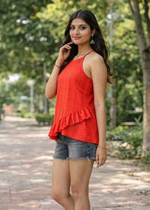 Chic Red Ruffle Tank Top