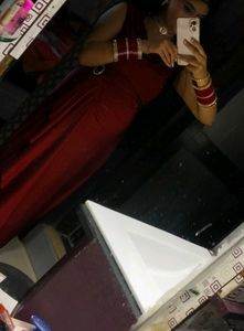 Elegant Red Gown with Embellished Waist