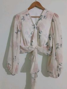 Dazy Floral wrap Top with Puff Sleeves