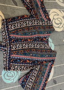 Boho Print Bell Sleeve Crop Top