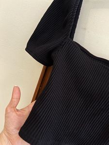 Ribbed Square Neck Puff Sleeve Top