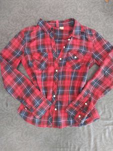 Red Plaid Button-Up Shirt