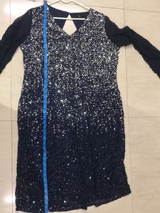Dark Blue Sequence Short Length Dress For Party