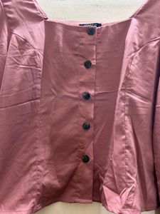 Chic Pink Square Neck Button-Up Top