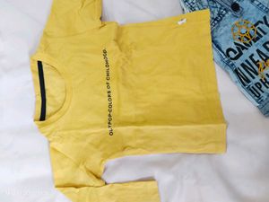 Boys Yellow T-Shirt &amp; Denim Overalls Set