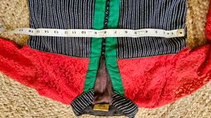 Red Lace &amp; Striped Kurti Dress