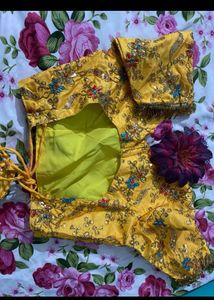 Yellow Embroidered Blouse with Tassel Tie-up