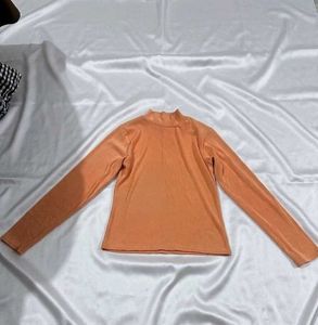 Orange Mock Neck Long Sleeve Top