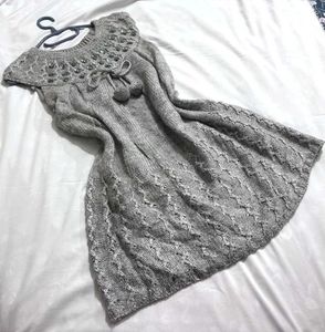Boho Cozy Grey Knit Sweater Dress