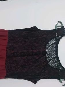 Maroon Coloured Maxi Dress With Black Lace Work