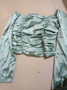 Satin Ruched Puff Sleeve Top