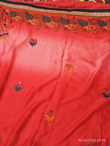 Vibrant Red Embroidered Peacock Saree