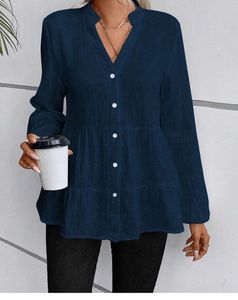 Chic Navy Tiered Button-Up Tunic Top