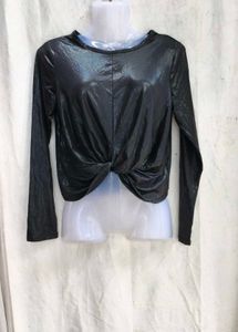 18279. Black Twist Front Long Sleeve Top