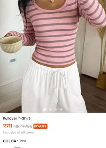 Pink Striped Long Sleeve Crop Top