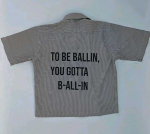 Striped Shirt with 'To Be Ballin' Graphic