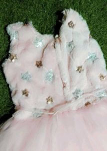 Pink Starry Dress with Fur Coat