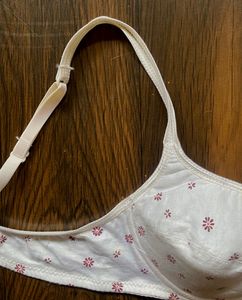 White Floral Print Bra
